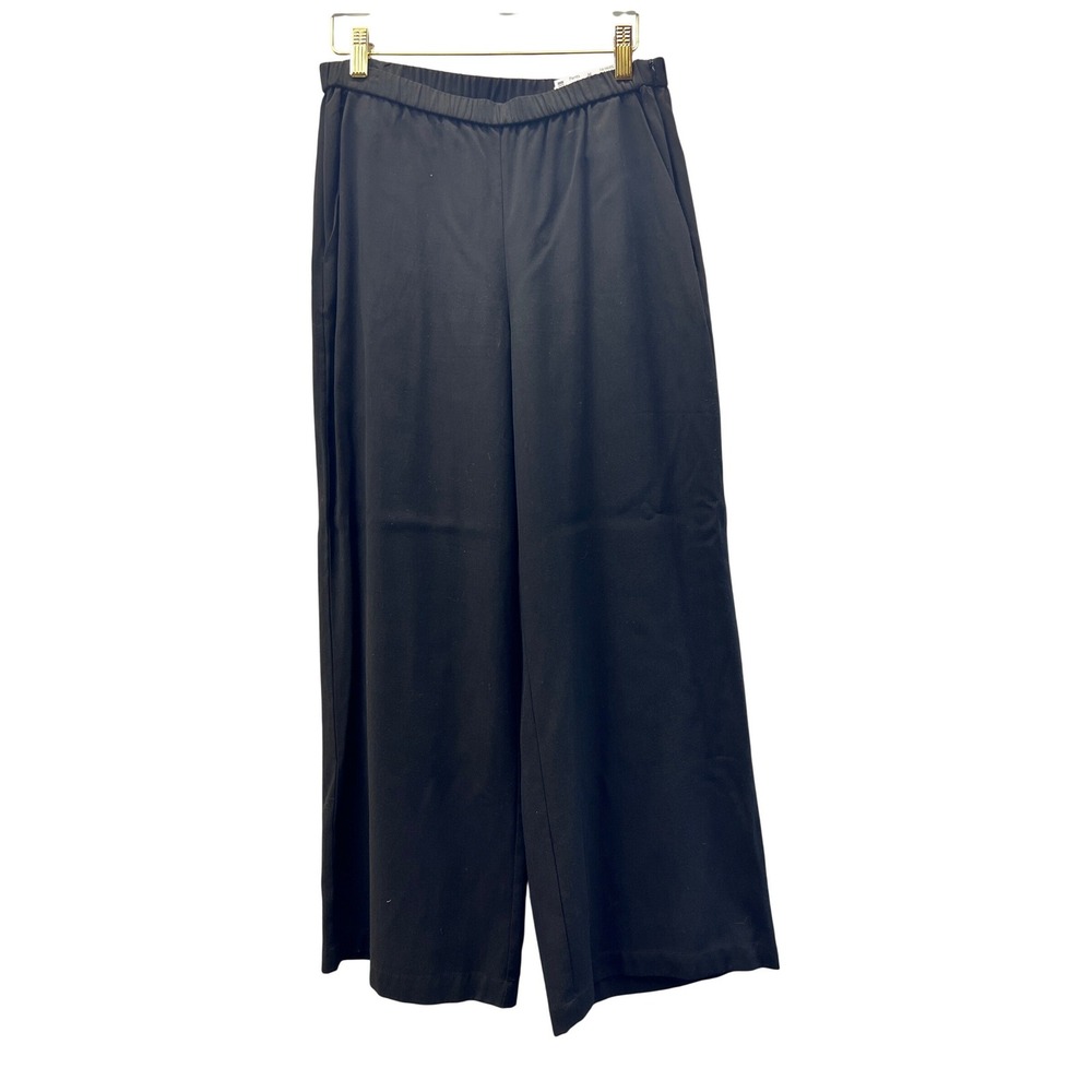 Eileen Fisher Wide Leg Pants Womens XS Black Excellent Tencel Lyocell Side Zip